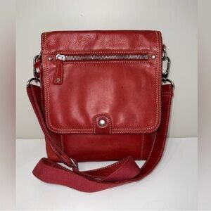 Fossil VTG 1954 Red  Dusty Rose Crossbody Bag Purse Leather